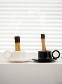 1 件秘魯帕洛桑托香爐,帶陶瓷盤和支架,簡約現代風格,適用於香薰、節日、家居、辦公室裝飾 - 黑色 - 查看 4