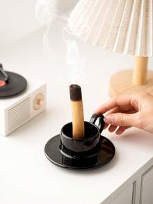 1 件秘魯帕洛桑托香爐,帶陶瓷盤和支架,簡約現代風格,適用於香薰、節日、家居、辦公室裝飾 - 黑色 - 查看 7