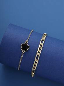 2入組優雅精緻五瓣花銅手鍊,適合日常佩戴、約會及感恩節、聖誕節禮物 - 黑色 - 查看 4