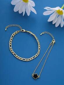 2入組優雅精緻五瓣花銅手鍊,適合日常佩戴、約會及感恩節、聖誕節禮物 - 黑色 - 查看 1