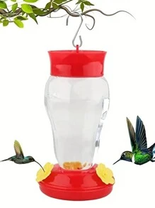 1個塑料蜂鳥餵食器，掛式蜂鳥餵鳥器，鳥類飲水器，後院觀鳥和野生動物用品 - 紅色 - 查看 1