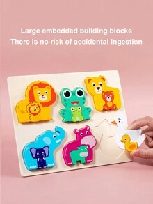 1件兒童早期教育動物水果配對拼圖板益智玩具木質大面板拼圖親子互動,適合孩子認識事物 - 親子動物 - 查看 6
