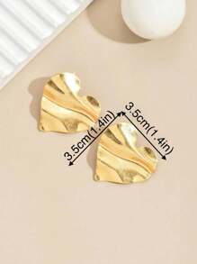 2 件复古简约心形不对称花卉印花和波浪心形设计金色超大一体式环形耳环，适合女性日常佩戴，左右两侧均可佩戴 - 金色 - 查看 6