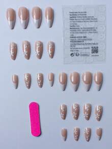 立即升級您的造型,使用24片杏仁形法式閃光指甲,是女性和女孩的極簡指甲套裝 - 淺藍色 - 查看 2