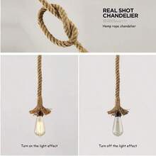 1入復古繩索吊燈,單頭配有3.3英尺電線,e26 / E27插座,工業農舍風格適用於餐廳,酒吧,家居裝飾 （不含燈泡） - 卡其色 - 查看 7