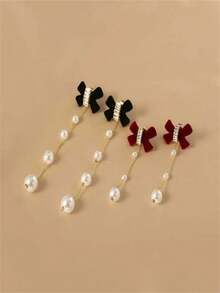 適合訂婚敬酒的高端大氣蝴蝶結耳環 - 酒紅色 - 查看 2