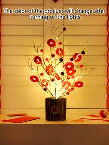 1件44厘米（高）逼真中国新年红色水果硬币LED盆栽植物，家居装饰吉祥摆件，中国新年礼物 - 金色 - 查看 6