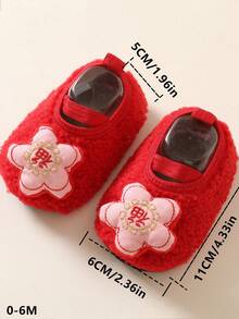 1 双可爱红色卡通公主风格女婴袜子，防滑保暖设计，适合 3-24 个月大的婴儿。新年、生日、一个月节和秋冬季节的最佳礼物选择。 - 紅色 - 查看 6