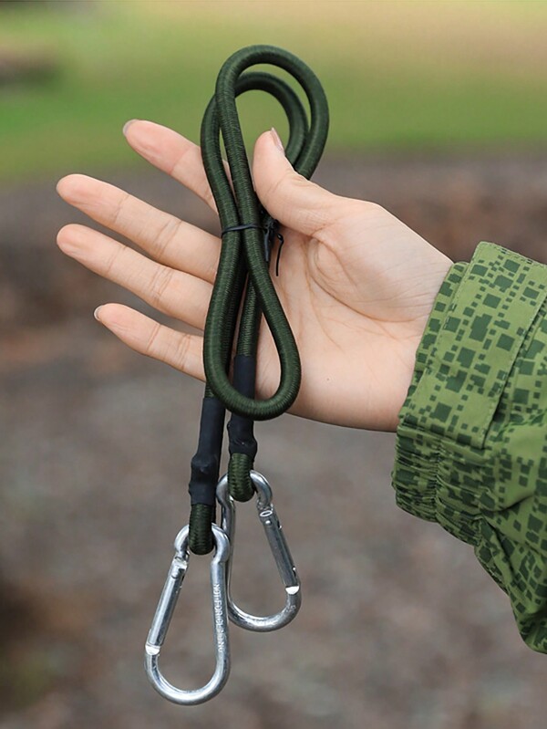 1pc Elastic Tent Rope With Buckle & Carabiner Hook, 8mm Camping Clothesline Luggage Bundling Rope For Outdoor Travel Packing Camping Stuff