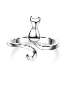 Creative Exquisite Open Adjustable Little Cat Design Ring Cute Birthday Party Jewelry Gift For Girls Accessories - Silver - View 4