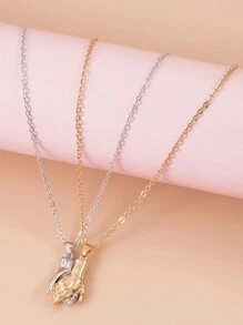 2入組精緻極簡派對磁力牽手情侶項鍊,情人節禮物 - 彩色 - 查看 5