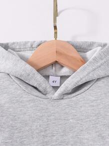 年輕男孩休閒口號印花連帽衫和運動長褲套裝 - 灰色 - 查看 5