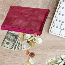 1入復古風格假皮幣夾時尚拉鍊錢包信用卡套耳機紅唇膏收納袋鑰匙容器小收納袋組織袋 - 玫紅色 - 查看 4