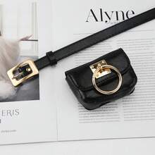 女士腰包和腰帶套裝,韓式簡約百搭包配件,時尚牛仔腰帶休閒或連身裙,兩用腰包 - 黑色 - 查看 7