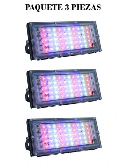 Paquete de 3 Reflectores Led de 30w RGB Luminario Potente Iluminación Delgado
