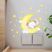 Luminous Elephant Sticker Glow In The Dark Elaphant On Smiling Face With Luminous Glow Stars Wall Decal Sticker Glowing Luminous Moon Wall Print Stickers Or Ceiling Art Stickers Removable Adhesive Wall Decal For Kids Bedroom - Green - View 4