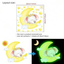 Luminous Elephant Sticker Glow In The Dark Elaphant On Smiling Face With Luminous Glow Stars Wall Decal Sticker Glowing Luminous Moon Wall Print Stickers Or Ceiling Art Stickers Removable Adhesive Wall Decal For Kids Bedroom - Green - View 10