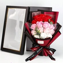 18朵玫瑰形狀芳香皂花束禮盒,情人節,母親節或每天小禮物 - 紫色 - 查看 3