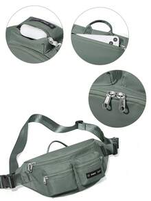 胸包腰包臀包運動肩包反光斜揹包休閒功能輕量防水尼龍可調肩帶多個口袋,適用於男女運動員、學生,單肩包臀包,學生背包,情人節禮物男生商務通勤打工戶外旅行 - 軍綠色 - 查看 7