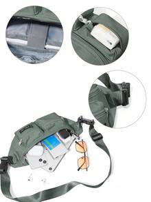 胸包腰包臀包運動肩包反光斜揹包休閒功能輕量防水尼龍可調肩帶多個口袋,適用於男女運動員、學生,單肩包臀包,學生背包,情人節禮物男生商務通勤打工戶外旅行 - 軍綠色 - 查看 8