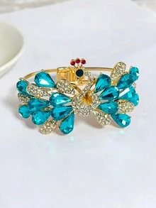 復古時尚孔雀形鏤空和水鑽裝飾手鍊 - 藍色 - 查看 7