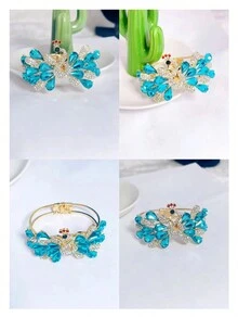 復古時尚孔雀形鏤空和水鑽裝飾手鍊 - 藍色 - 查看 1