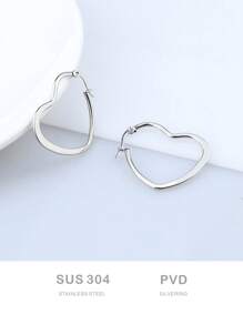 1 Pair Of Fashionable, Sweet & Fresh, Light Luxe, , Coil & Heart Shaped, Titanium Steel Earrings For Valentine'S Day - Gold - View 4