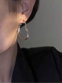 1 Pair Of Fashionable, Sweet & Fresh, Light Luxe, , Coil & Heart Shaped, Titanium Steel Earrings For Valentine'S Day - Gold - View 1