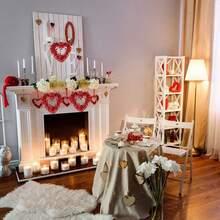 1入組紅色心形花圈,配有鋁箔心形懸掛裝飾,適用於情人節、婚禮、生日、派對、家居、壁爐裝飾(不含燈飾) - 紅色 - 查看 6