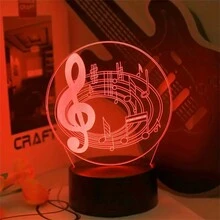 3d Music Lover Acrylic Panel Led Night Light, 7 Colors Changing With Smart Touch And Black Base, Mini Table Lamp For , Rocker, Music Fan - Black and White - View 3