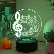 3d Music Lover Acrylic Panel Led Night Light, 7 Colors Changing With Smart Touch And Black Base, Mini Table Lamp For , Rocker, Music Fan - Black and White - View 4