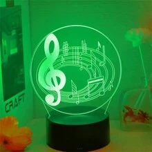 3d Music Lover Acrylic Panel Led Night Light, 7 Colors Changing With Smart Touch And Black Base, Mini Table Lamp For , Rocker, Music Fan - Black and White - View 10