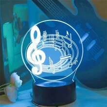 3d Music Lover Acrylic Panel Led Night Light, 7 Colors Changing With Smart Touch And Black Base, Mini Table Lamp For , Rocker, Music Fan - Black and White - View 6