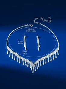 3入組飾品套裝包括鑽石項鏈和耳環 - 銀色 - 查看 4