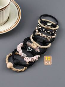 10pcs Kids' Colored Simple High-Elasticity Hair Ties - Multicolor - View 2