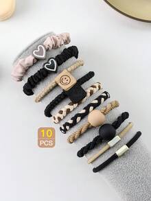 10pcs Kids' Colored Simple High-Elasticity Hair Ties - Multicolor - View 5