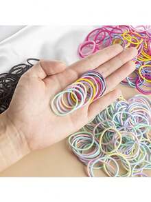 100 cái/gói Trẻ em Đàn hồi Băng tóc , Đầy màu sắc Dễ thương Em bé Cô gái Phụ kiện tóc , Căng cao Dây buộc tóc - màu đen - Xem 4