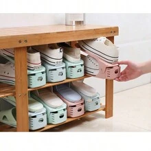 4入組/套可調節的雙層鞋架組織者,適用於家庭和宿舍,方便的鞋履收納解決方案,隨機顏色 - 彩色 - 查看 1