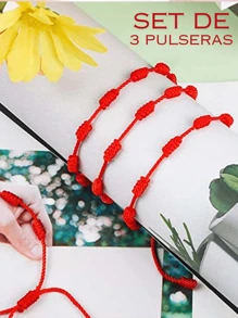 PULSERA  DE LOS 7 NUDOS / PARA LA BUENA SUERTE Y PROTECCION / 3 piezas por paquete. Elige el color de tu preferencia. - Rojo - Ver 1