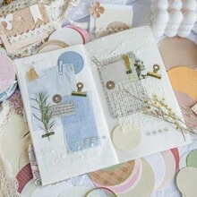 1包24入圓形記事本素材用紙,適用於diy剪貼簿,手帳寫作,計劃,文具用品 - 紅色 - 查看 2