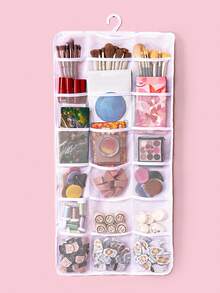1入組白色18格多功能掛式化妝品收納袋,適用於浴室、臥室等 - 白色 - 查看 1