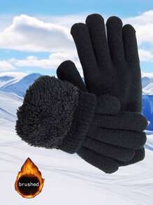 1 Paar Damen Winter Doppelschicht Warme Handschuhe, gestrickt mit Hirschleder und Fleece um Sie bei kaltem Wetter warm zu halten, perfekt für Partys, Autofahren, Radfahren, Wandern und als Halloween Zubehör Winterhandschuhe