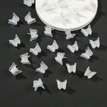 20入組彩色透明蝴蝶迷你髮夾卡子,公主風格髮飾,日常佩戴不傷髮 - 無色 - 查看 1