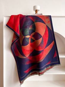 1件裝女式秋冬仿羊絨復古油畫幾何提花時尚百搭空調披肩搭配加厚保暖圍巾適合日常使用 - 彩色 - 查看 3