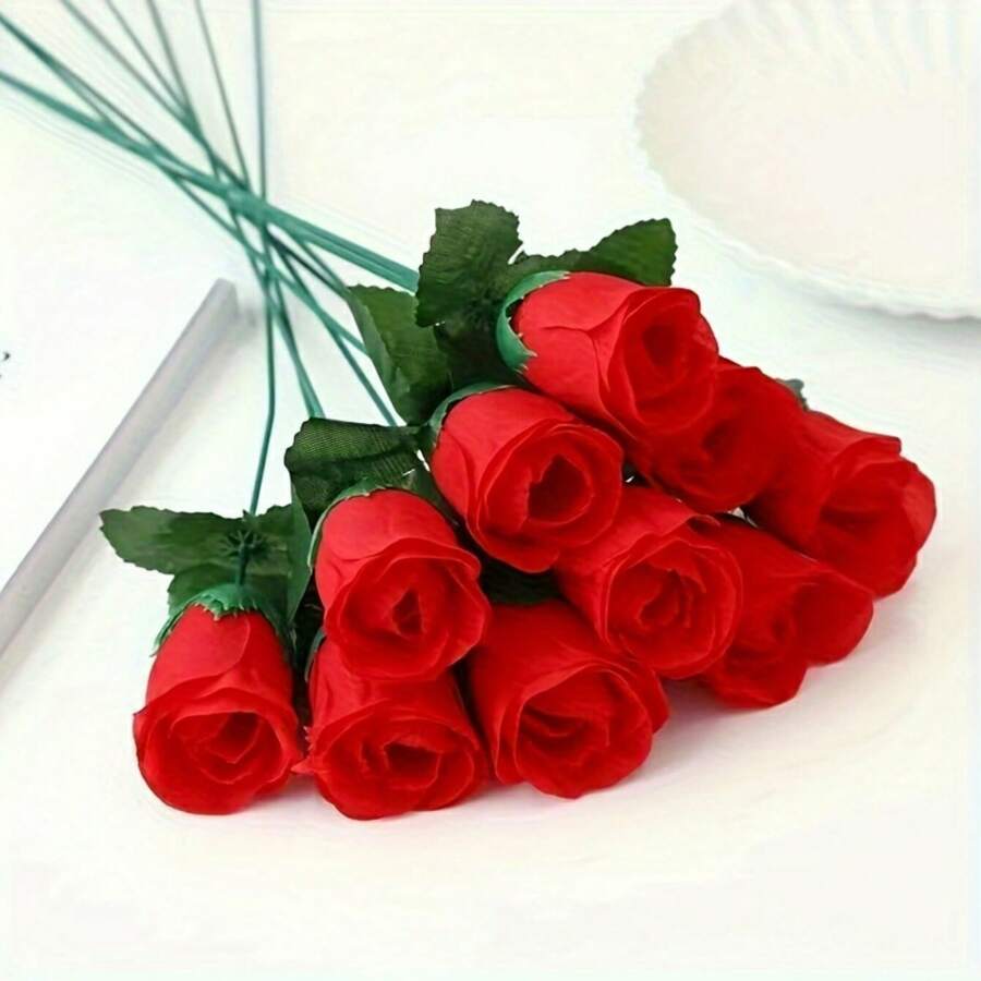 20pcs Red Artificial Roses, Silk Flowers, Fake Flowers For Living Room