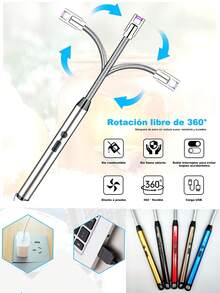 Varilla de encendido para acampada, resistente al viento, con función de carga, encendido por arco y carga Android, para uso doméstico y de cocina, 1 pieza - Multicolor - Ver 4