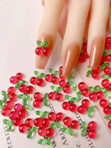 30片/包 树脂卡通水果造型装饰片，樱桃、西瓜、草莓、芒果，DIY美甲装饰，夏季美甲用品，美甲宝石 - 彩色 - 查看 1