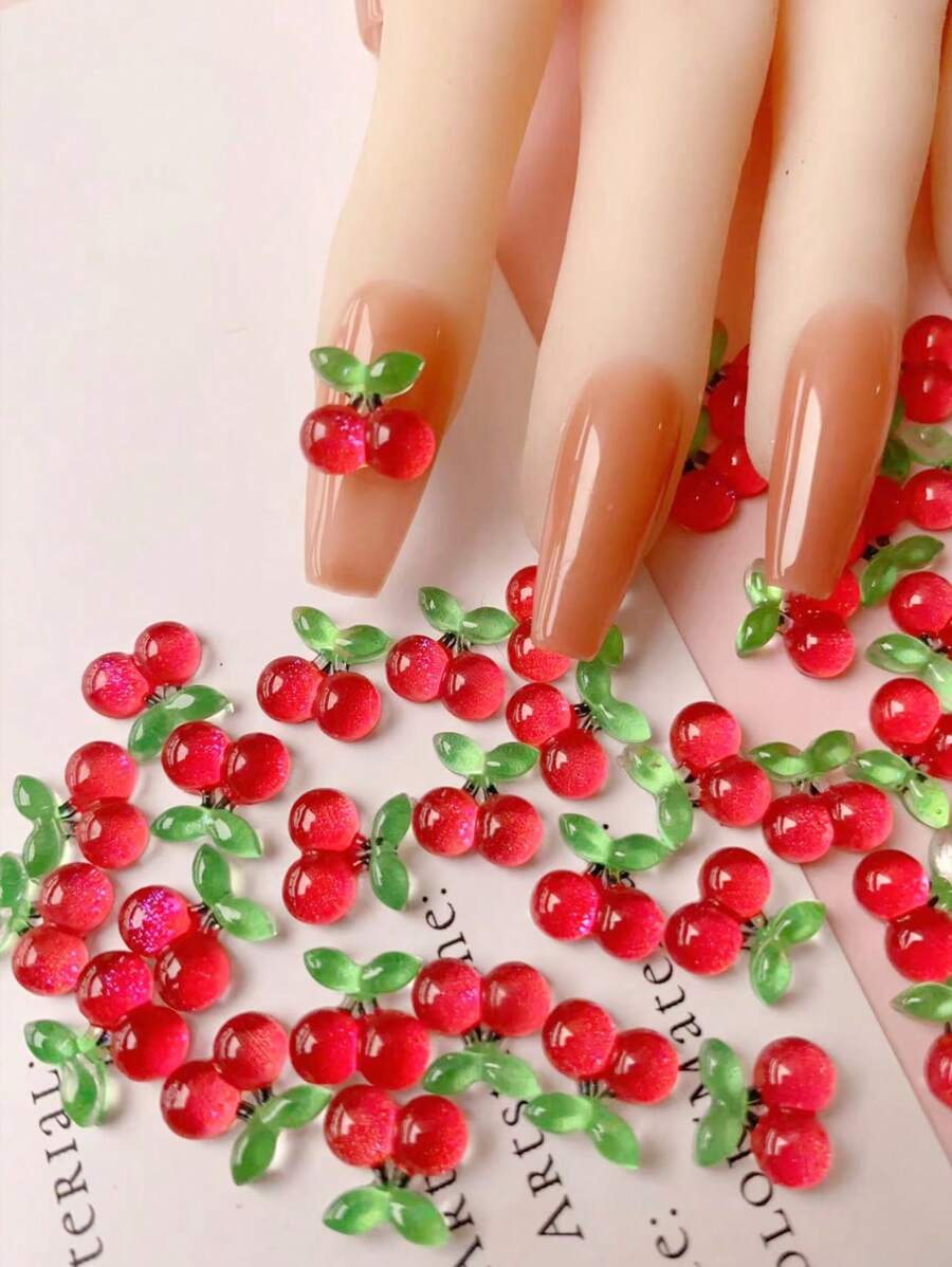 30片/包 树脂卡通水果造型装饰片，樱桃、西瓜、草莓、芒果，DIY美甲装饰，夏季美甲用品，美甲宝石 - 彩色 - 查看 1