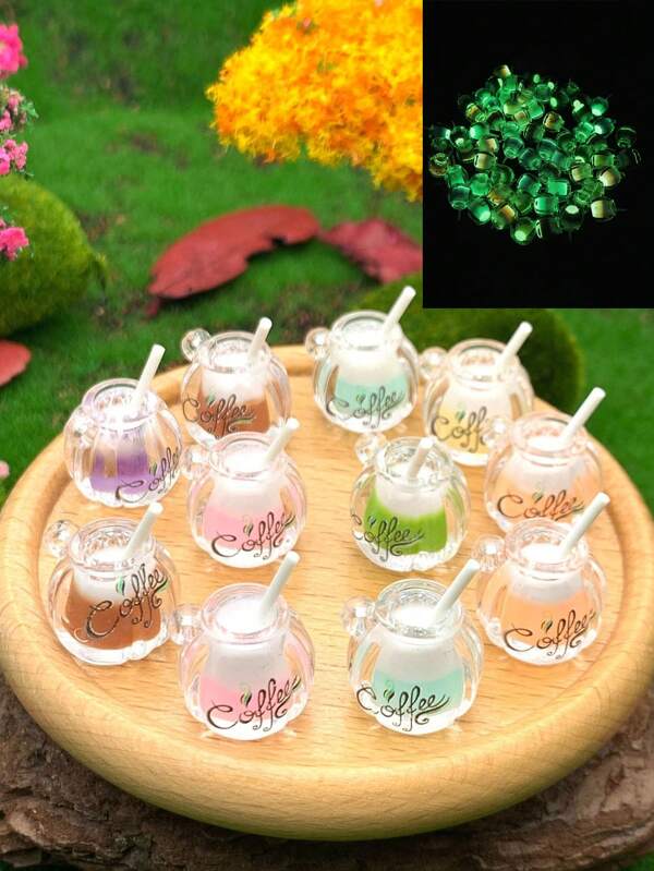 10/30pcs Mixed Color Night Glow & Dual Tone Milk Coffee Cup Shaped Diy Jewelry Pendant For Hair Accessories, Keychain, Purse, Necklace