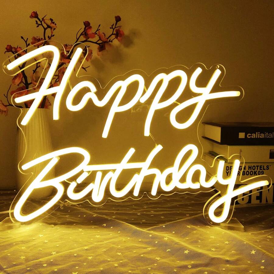 Happy Birthday Neon Sign Dimmable Light Neon Happy Birthday Sign Happy Birthday Led Sign Happy Birthday Light Up Sign Happy Birthday Sign For Backdrop Birthday Party Decoration - Warm White - View 1